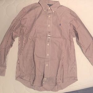 Dark Red and White Striped Ralph Lauren Long Sleeve Custom Buttondown Shirt